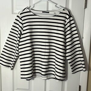 T Tahari nautical pullover jersey top modal striped black white 3/4 sleeve XL